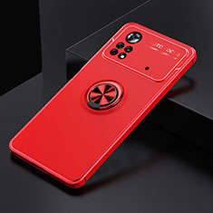 Ultra-thin Silicone Gel Soft Case Cover with Magnetic Finger Ring Stand SD2 for Xiaomi Redmi Note 11E Pro 5G Red