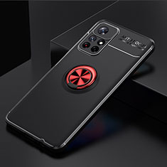 Ultra-thin Silicone Gel Soft Case Cover with Magnetic Finger Ring Stand SD2 for Xiaomi Redmi Note 11T 5G Red and Black