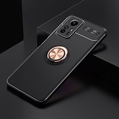 Ultra-thin Silicone Gel Soft Case Cover with Magnetic Finger Ring Stand SD2 for Xiaomi Redmi Note 12S Gold and Black