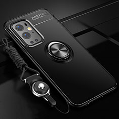 Ultra-thin Silicone Gel Soft Case Cover with Magnetic Finger Ring Stand SD3 for OnePlus 9 Pro 5G Black