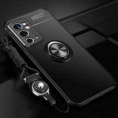 Ultra-thin Silicone Gel Soft Case Cover with Magnetic Finger Ring Stand SD3 for OnePlus 9RT 5G Black