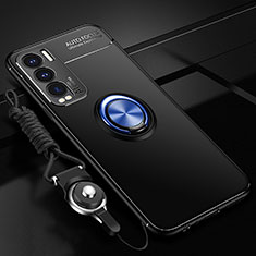 Ultra-thin Silicone Gel Soft Case Cover with Magnetic Finger Ring Stand SD3 for Realme GT Master Explorer 5G Blue and Black