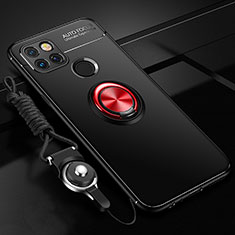 Ultra-thin Silicone Gel Soft Case Cover with Magnetic Finger Ring Stand SD3 for Realme Narzo 50A Red and Black