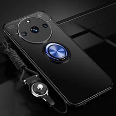 Ultra-thin Silicone Gel Soft Case Cover with Magnetic Finger Ring Stand SD3 for Realme Narzo 60 Pro 5G Blue and Black