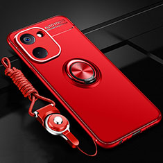 Ultra-thin Silicone Gel Soft Case Cover with Magnetic Finger Ring Stand SD3 for Realme Q5x 5G Red