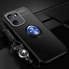 Ultra-thin Silicone Gel Soft Case Cover with Magnetic Finger Ring Stand SD3 for Realme V20 5G Blue and Black