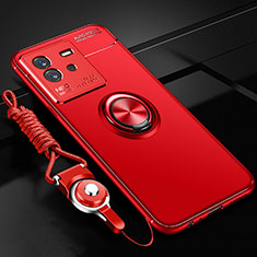 Ultra-thin Silicone Gel Soft Case Cover with Magnetic Finger Ring Stand SD3 for Vivo iQOO Neo6 5G Red