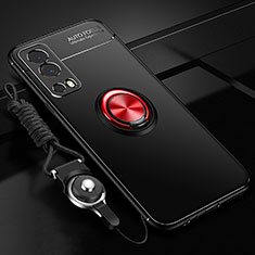 Ultra-thin Silicone Gel Soft Case Cover with Magnetic Finger Ring Stand SD3 for Vivo iQOO Z3 5G Red and Black