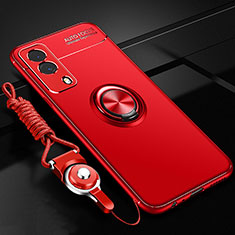 Ultra-thin Silicone Gel Soft Case Cover with Magnetic Finger Ring Stand SD3 for Vivo iQOO Z5x 5G Red