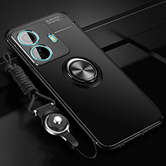 Ultra-thin Silicone Gel Soft Case Cover with Magnetic Finger Ring Stand SD3 for Vivo iQOO Z6 Pro 5G Black