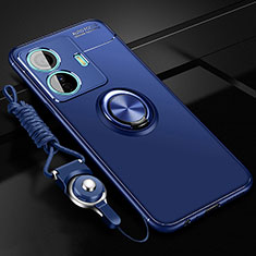 Ultra-thin Silicone Gel Soft Case Cover with Magnetic Finger Ring Stand SD3 for Vivo T1 5G Blue