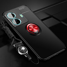 Ultra-thin Silicone Gel Soft Case Cover with Magnetic Finger Ring Stand SD3 for Vivo T1 5G Red and Black