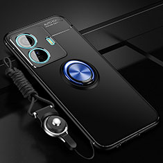 Ultra-thin Silicone Gel Soft Case Cover with Magnetic Finger Ring Stand SD3 for Vivo T1 Pro 5G Blue and Black