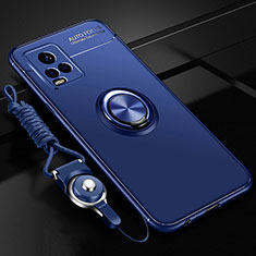 Ultra-thin Silicone Gel Soft Case Cover with Magnetic Finger Ring Stand SD3 for Vivo V21 5G Blue