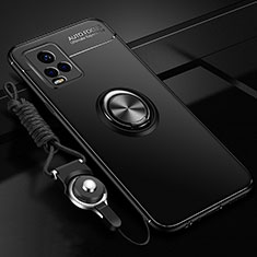 Ultra-thin Silicone Gel Soft Case Cover with Magnetic Finger Ring Stand SD3 for Vivo V21e 4G Black