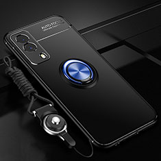 Ultra-thin Silicone Gel Soft Case Cover with Magnetic Finger Ring Stand SD3 for Vivo V21e 5G Blue and Black