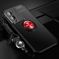 Ultra-thin Silicone Gel Soft Case Cover with Magnetic Finger Ring Stand SD3 for Vivo V25 Pro 5G Red and Black