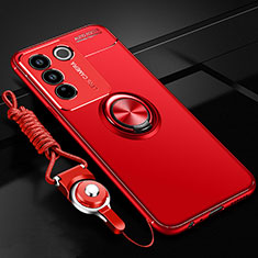 Ultra-thin Silicone Gel Soft Case Cover with Magnetic Finger Ring Stand SD3 for Vivo V27e 5G Red