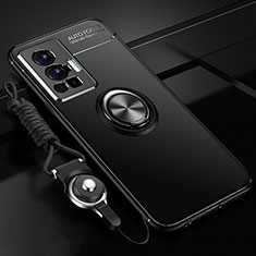 Ultra-thin Silicone Gel Soft Case Cover with Magnetic Finger Ring Stand SD3 for Vivo X70 Pro 5G Black