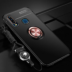 Ultra-thin Silicone Gel Soft Case Cover with Magnetic Finger Ring Stand SD3 for Vivo Y12 Gold and Black