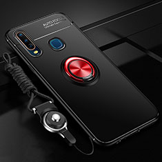 Ultra-thin Silicone Gel Soft Case Cover with Magnetic Finger Ring Stand SD3 for Vivo Y12 Red and Black