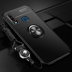 Ultra-thin Silicone Gel Soft Case Cover with Magnetic Finger Ring Stand SD3 for Vivo Y15 Black