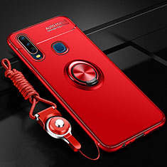 Ultra-thin Silicone Gel Soft Case Cover with Magnetic Finger Ring Stand SD3 for Vivo Y15 Red