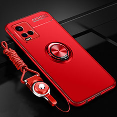 Ultra-thin Silicone Gel Soft Case Cover with Magnetic Finger Ring Stand SD3 for Vivo Y21G Red