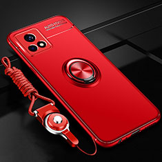 Ultra-thin Silicone Gel Soft Case Cover with Magnetic Finger Ring Stand SD3 for Vivo Y31s 5G Red