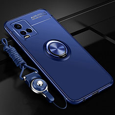 Ultra-thin Silicone Gel Soft Case Cover with Magnetic Finger Ring Stand SD3 for Vivo Y33s Blue