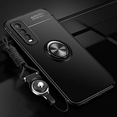 Ultra-thin Silicone Gel Soft Case Cover with Magnetic Finger Ring Stand SD3 for Vivo Y50t Black