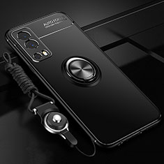 Ultra-thin Silicone Gel Soft Case Cover with Magnetic Finger Ring Stand SD3 for Vivo Y52 5G Black