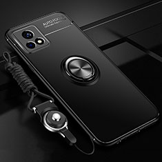 Ultra-thin Silicone Gel Soft Case Cover with Magnetic Finger Ring Stand SD3 for Vivo Y52s 5G Black