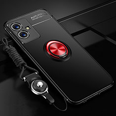 Ultra-thin Silicone Gel Soft Case Cover with Magnetic Finger Ring Stand SD3 for Vivo Y52t 5G Red and Black