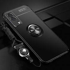 Ultra-thin Silicone Gel Soft Case Cover with Magnetic Finger Ring Stand SD3 for Vivo Y53s t2 Black