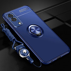 Ultra-thin Silicone Gel Soft Case Cover with Magnetic Finger Ring Stand SD3 for Vivo Y53s t2 Blue