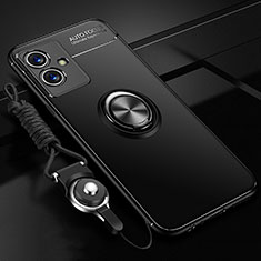 Ultra-thin Silicone Gel Soft Case Cover with Magnetic Finger Ring Stand SD3 for Vivo Y55 5G Black