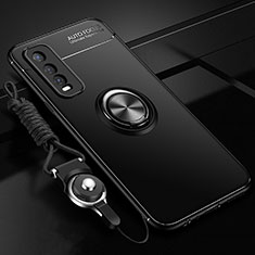 Ultra-thin Silicone Gel Soft Case Cover with Magnetic Finger Ring Stand SD3 for Vivo Y70S 5G Black