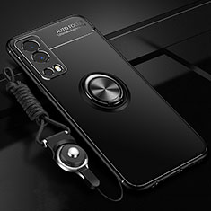 Ultra-thin Silicone Gel Soft Case Cover with Magnetic Finger Ring Stand SD3 for Vivo Y72 5G Black