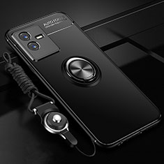 Ultra-thin Silicone Gel Soft Case Cover with Magnetic Finger Ring Stand SD3 for Vivo Y73t Black