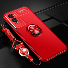 Ultra-thin Silicone Gel Soft Case Cover with Magnetic Finger Ring Stand SD3 for Vivo Y76s 5G Red