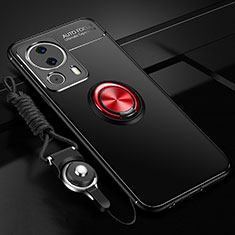 Ultra-thin Silicone Gel Soft Case Cover with Magnetic Finger Ring Stand SD3 for Xiaomi Civi 2 5G Red and Black