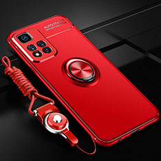 Ultra-thin Silicone Gel Soft Case Cover with Magnetic Finger Ring Stand SD3 for Xiaomi Mi 11i 5G (2022) Red