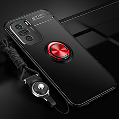 Ultra-thin Silicone Gel Soft Case Cover with Magnetic Finger Ring Stand SD3 for Xiaomi Mi 11i 5G Red and Black