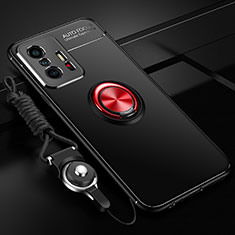 Ultra-thin Silicone Gel Soft Case Cover with Magnetic Finger Ring Stand SD3 for Xiaomi Mi 11T Pro 5G Red and Black