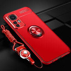 Ultra-thin Silicone Gel Soft Case Cover with Magnetic Finger Ring Stand SD3 for Xiaomi Mi 12T Pro 5G Red