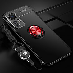 Ultra-thin Silicone Gel Soft Case Cover with Magnetic Finger Ring Stand SD3 for Xiaomi Mi 12T Pro 5G Red and Black