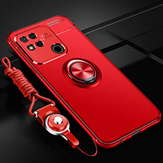 Ultra-thin Silicone Gel Soft Case Cover with Magnetic Finger Ring Stand SD3 for Xiaomi POCO C3 Red