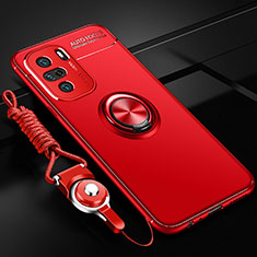 Ultra-thin Silicone Gel Soft Case Cover with Magnetic Finger Ring Stand SD3 for Xiaomi Poco F3 5G Red