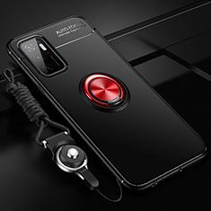 Ultra-thin Silicone Gel Soft Case Cover with Magnetic Finger Ring Stand SD3 for Xiaomi Redmi 10 Prime Plus 5G Red and Black